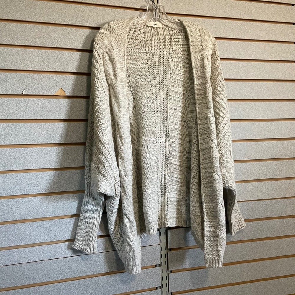 Entro Womens Cardigan Sweater Medium Knit Duster Beige Open Front Cozy
